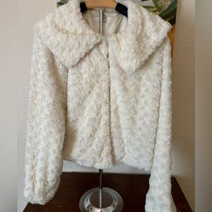 Fever White Faux Fur Cardigan Sweater Size Large